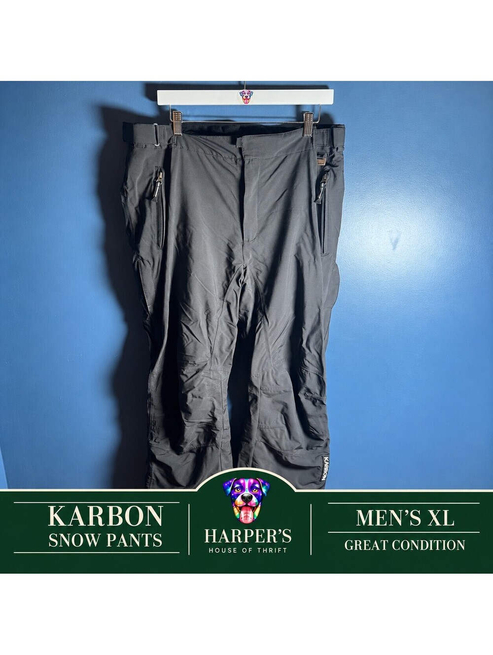 Karbon Men's Insulated Ski Snow Pants Black Size XL Stretch Nylon Shell